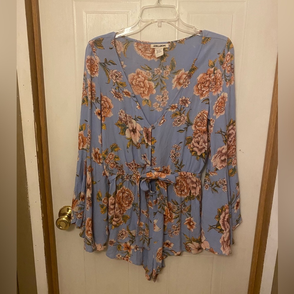 Billabong Blue Floral Sittin Pretty Romper Y2K M
